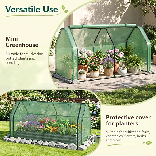 SUGIFT Green Portable Mini Greenhouse with PE Cover and Zippered Roll-Up Door 71-in W 36-in D 36-in H