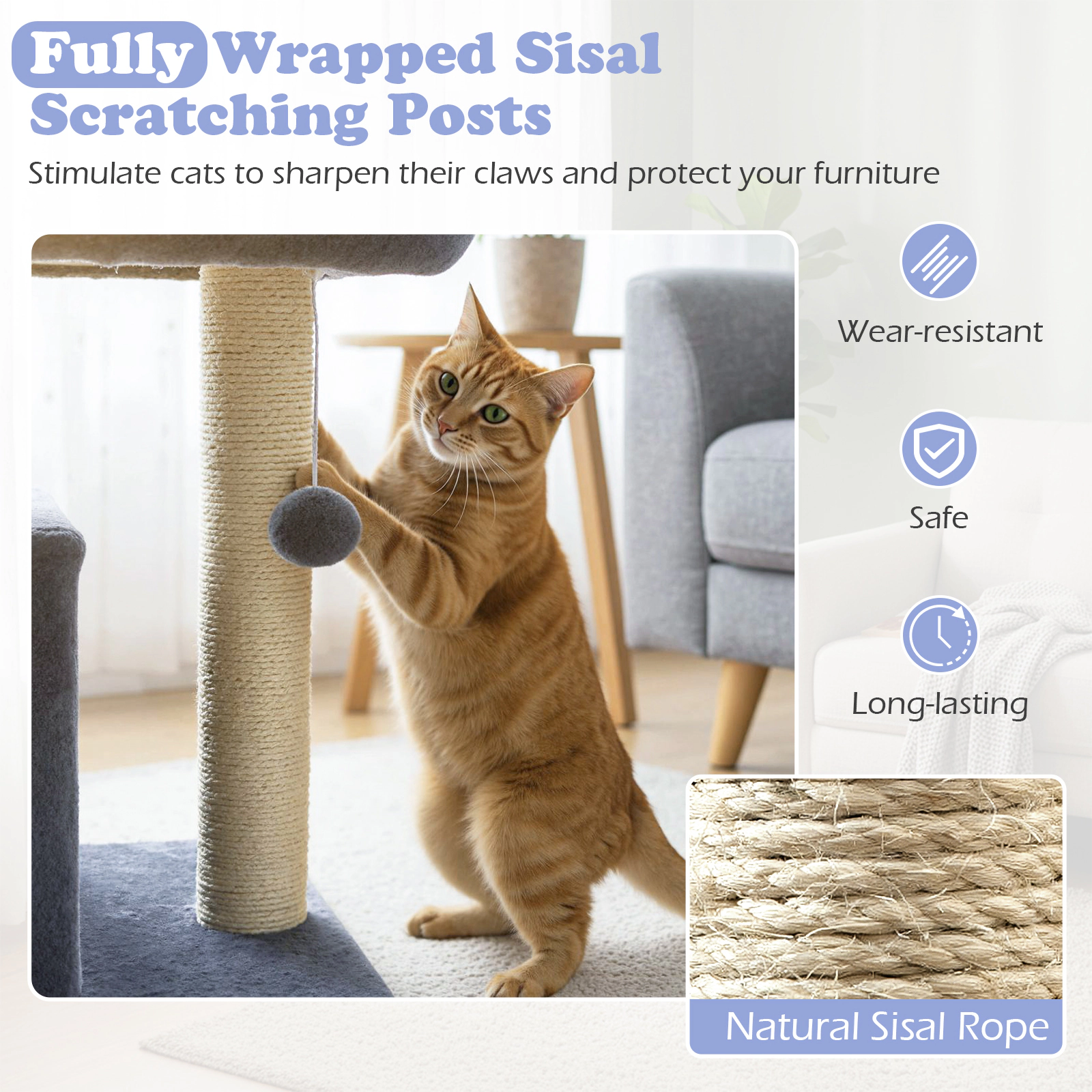 SUGIFT 19.5-in Dark Gray Small Cat Tree with Large Padded Plush Perch Condo Sisal Posts and Anti-Tip Strap