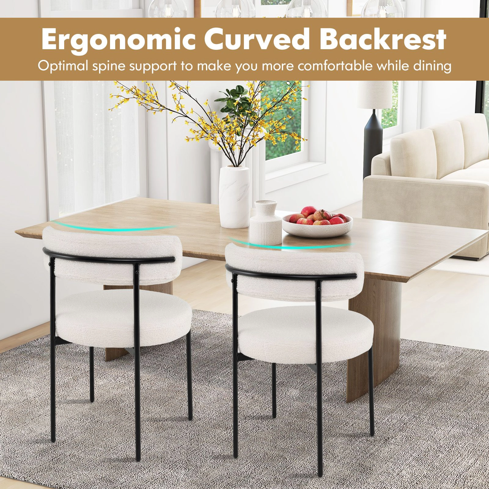SlickBlue Round Seat Dining Chairs Set of 4 with Curved Backrest