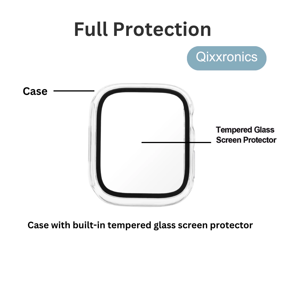 Qixxronics 4PACK Case for Apple Watch Series 9 8 7 (45mm), Built-in Tempered Glass Screen Protector
