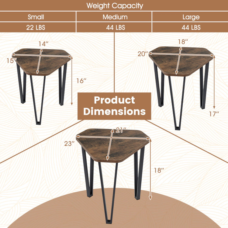 Hivvago Set Of 3 Nesting Coffee Tables With Engineered Wood Top And Metal Frame For Living Room