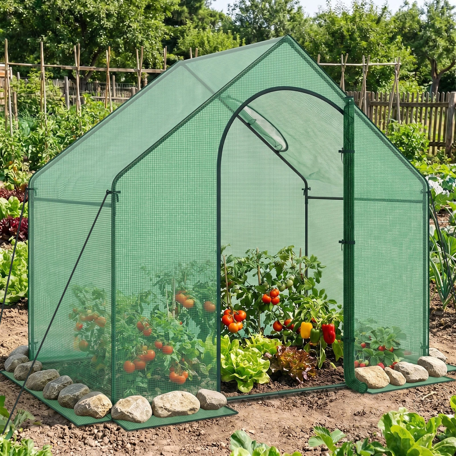 SUGIFT Green 71-in x 40-in Portable Small Greenhouse with PE Cover Zippered Door and Top Vent