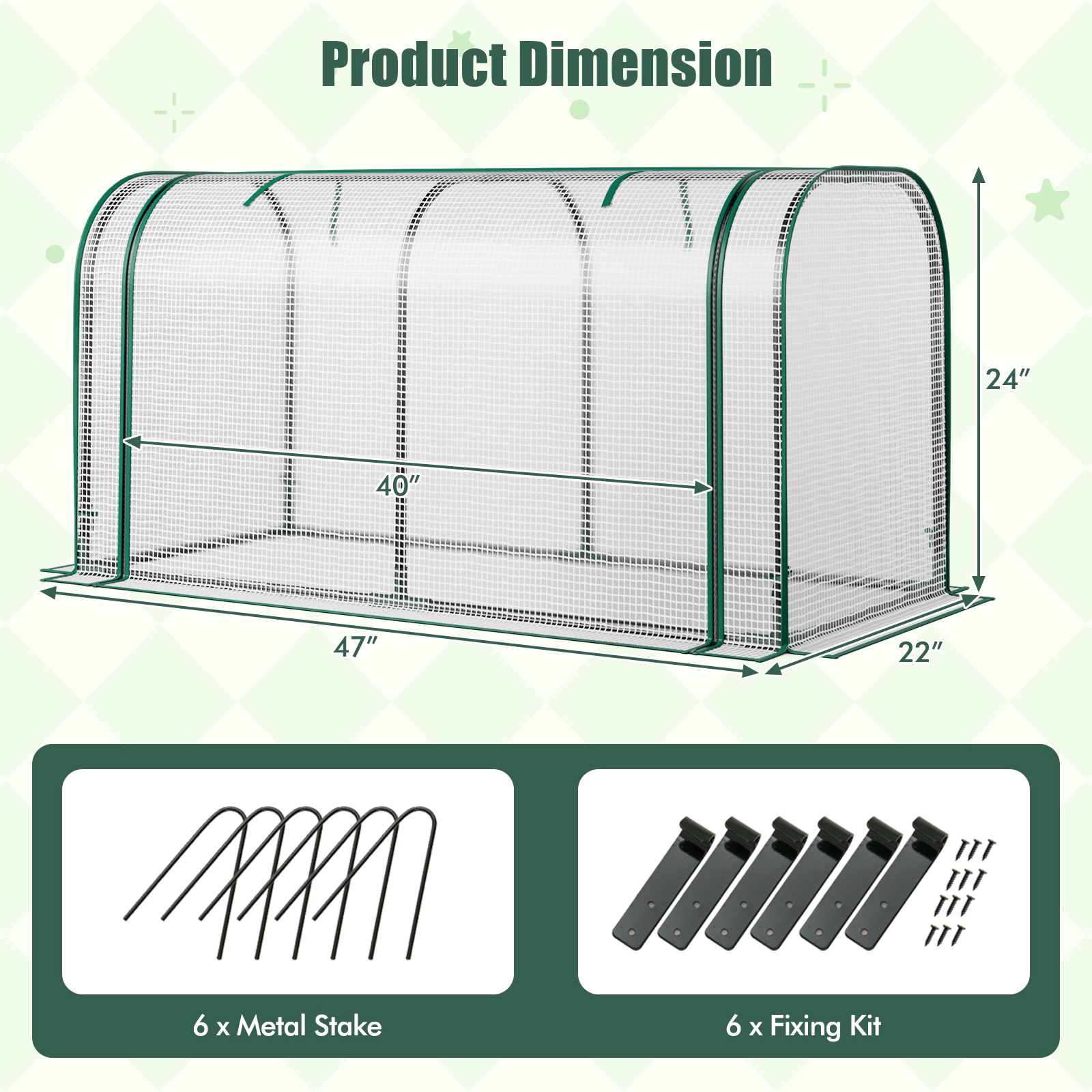 SUGIFT Mini Tunnel Greenhouse White 47 x 22 x 24 in with Roll-up Zipper Door and 6 Ground Stakes