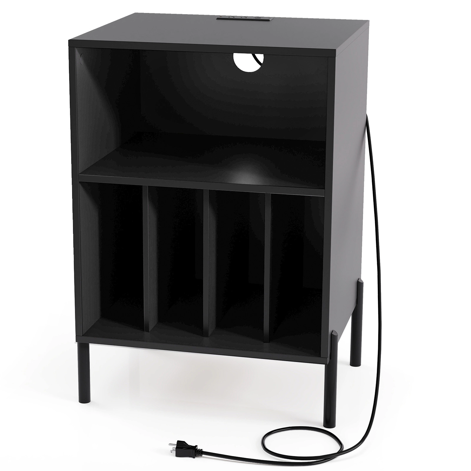 LJG Record Player Stand with Storage Shelf and Charging Station