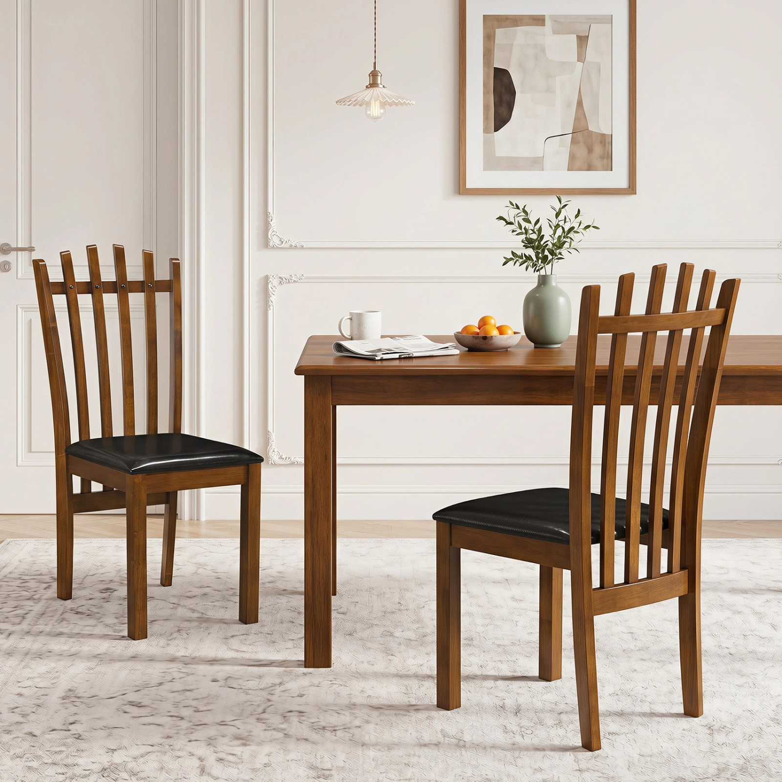 SUGIFT Set of 2 Black Spindle Back Dining Chairs with PU Leather Padded Seat 22-in W 38-in H 330-lb Per Chair