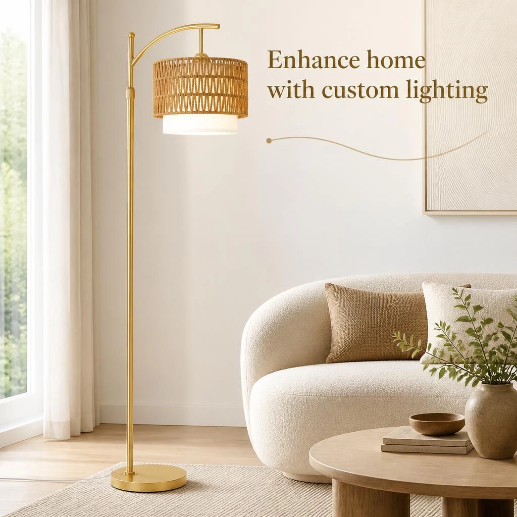 ELEMENT ACE Handwoven Rattan Metal Flush Mount Ceiling Light