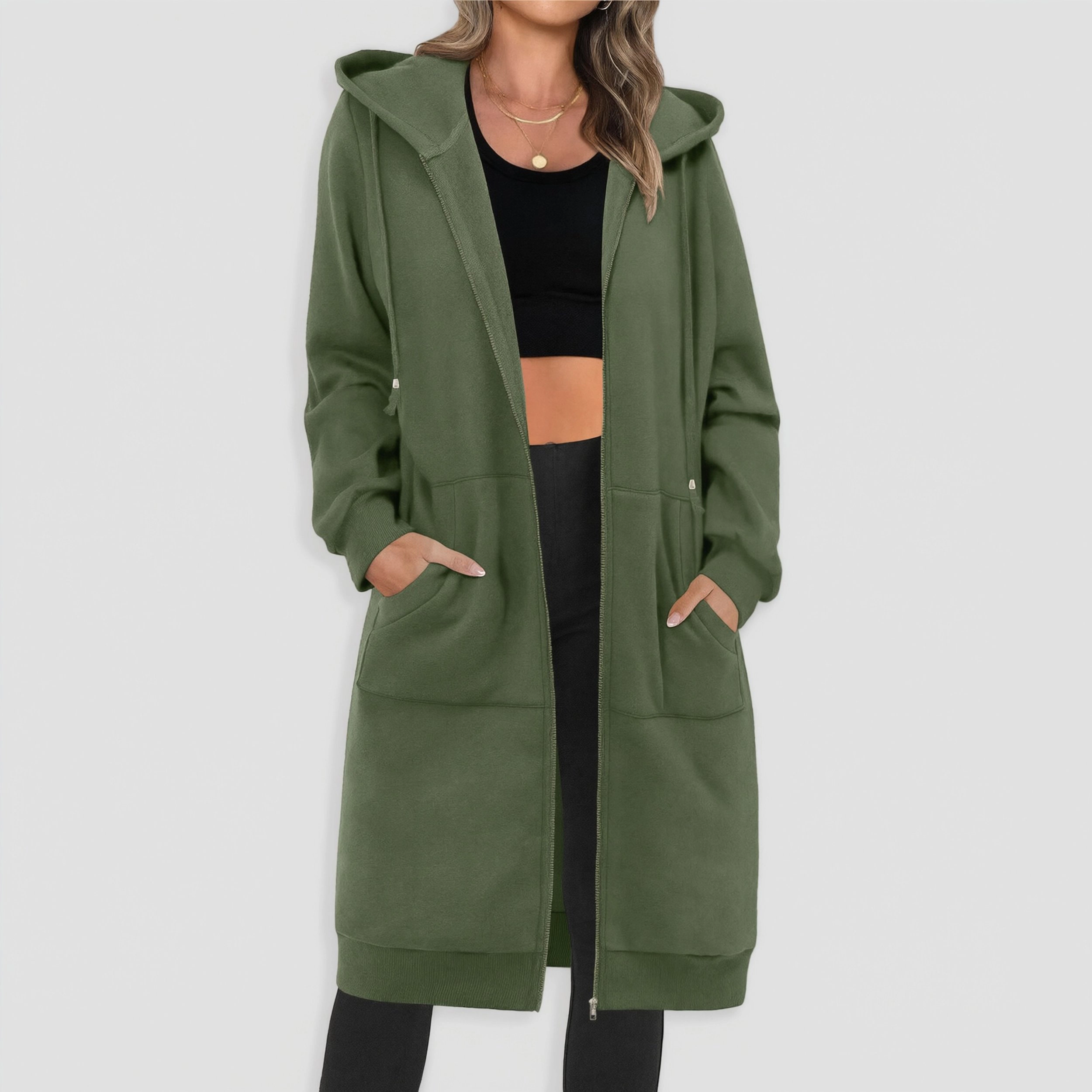 Zeagoo Women's Oversized Fleece Zip Up Hooded Long Tunic Sweatshirt