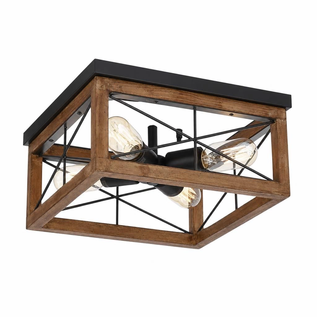 ELEMENT ACE Round Wood Metal Flush Mount Ceiling Light