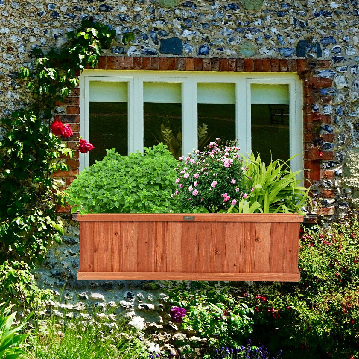 SlickBlue Natural Wood Garden Planter Container with Drainage