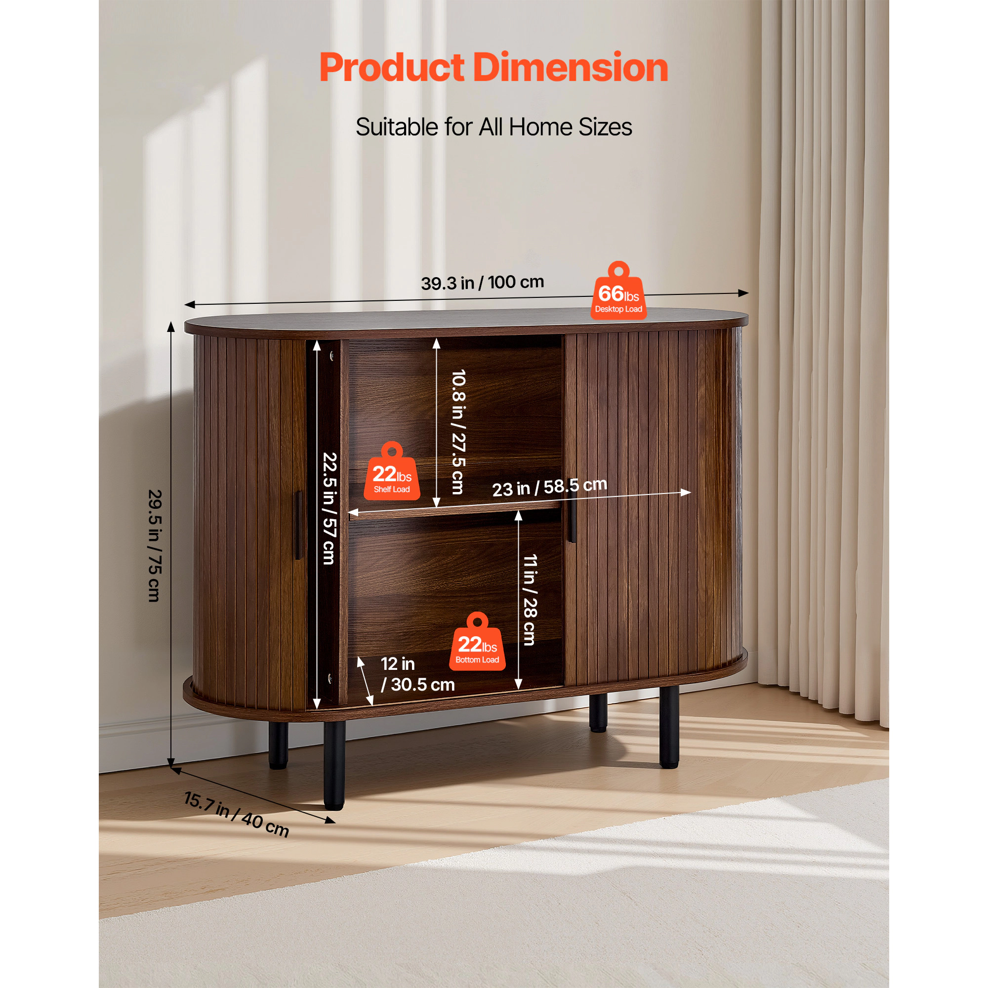 HONGGE Coffee Bar Cabinet Mid Century Fluted Coffee Bar Table Buffet Stand Cabinet with 2 Sliding Doors Sideboard