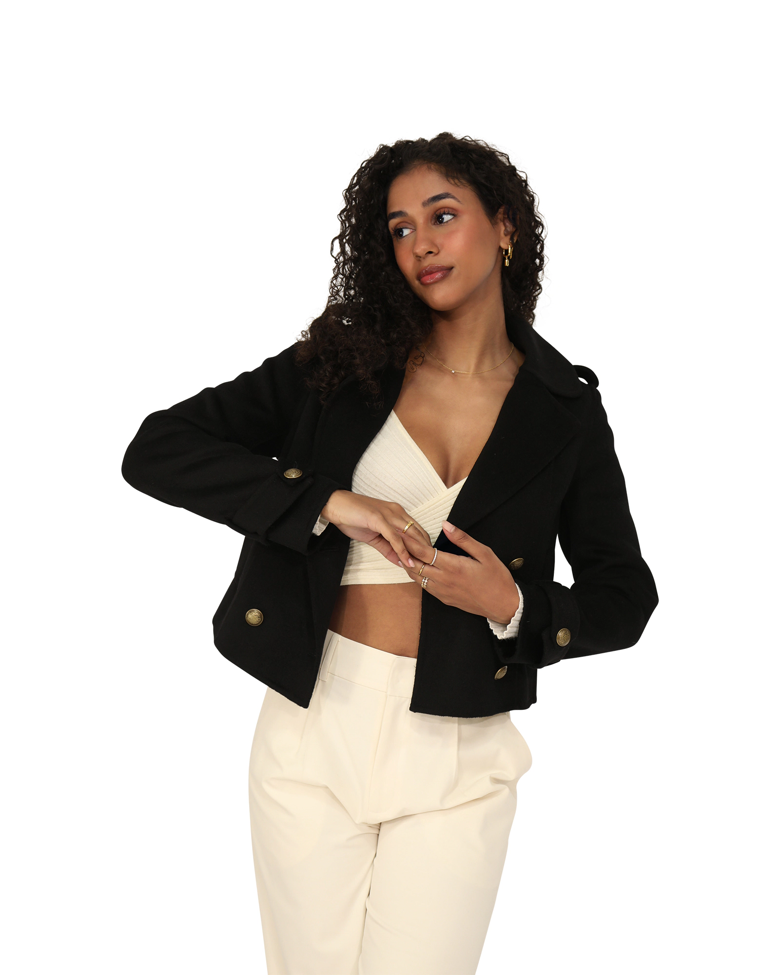 Belle & Bloom Womens Better Off Wool Blend Military Peacoat