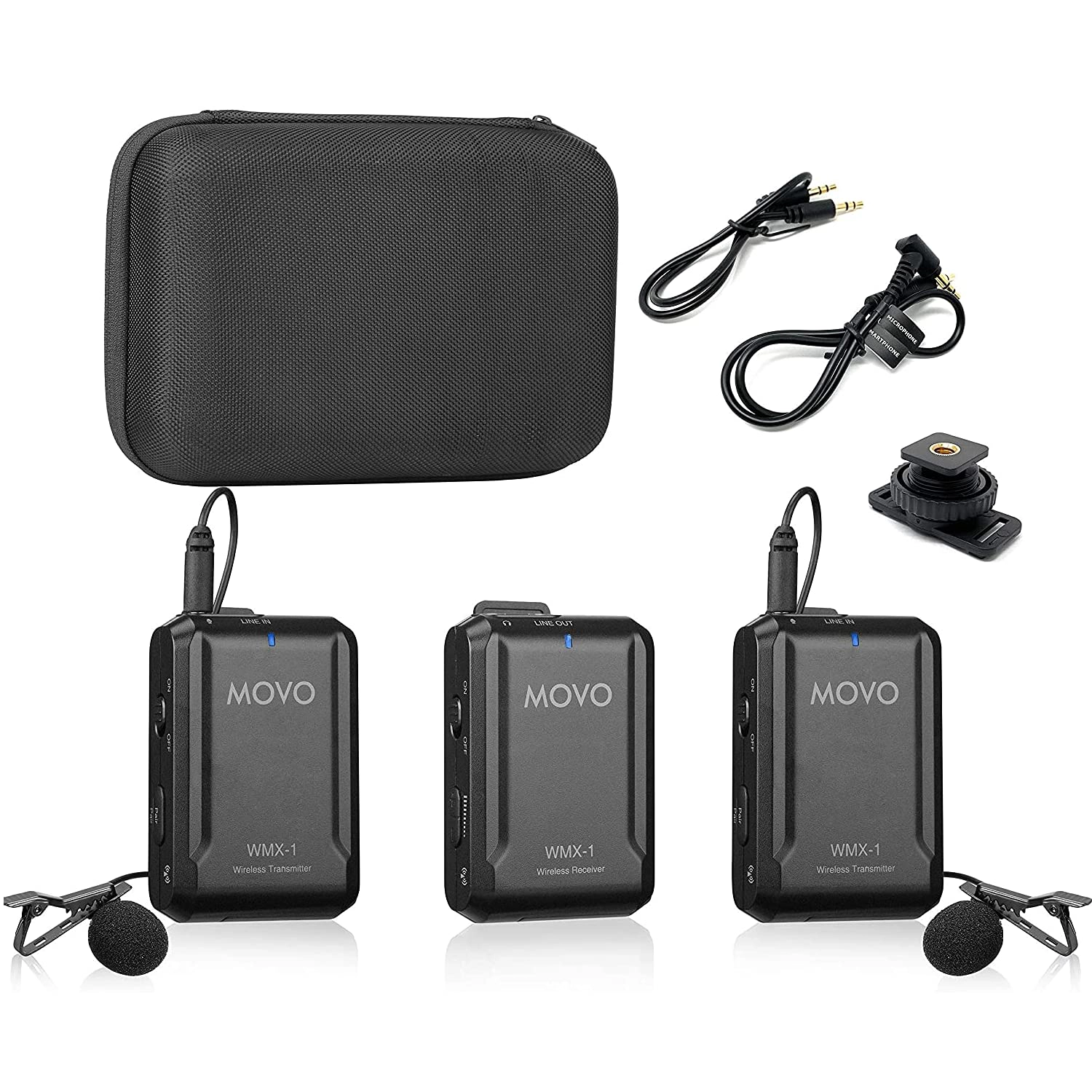 Movo WMX-1-DUO 2.4GHz Dual Wireless Lavalier Microphone System Compatible with Cameras and Smartphones