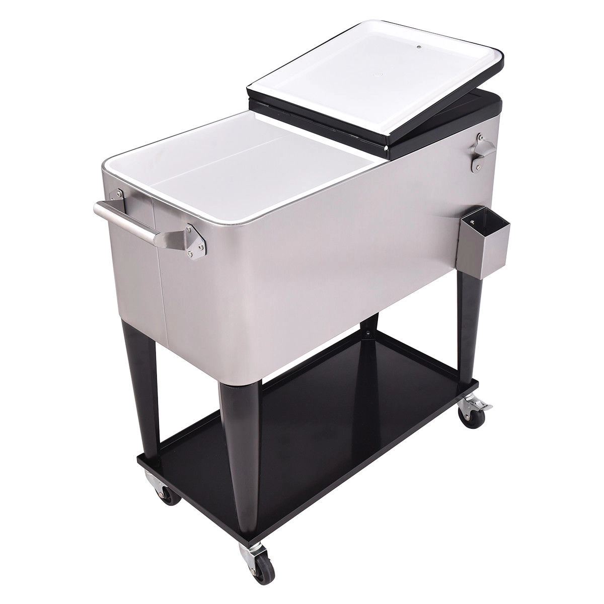 SUGIFT 80-Quart Silver Rolling Stainless Steel Patio Cooler with Bottle Opener 36-in W 19-in D 35-in H