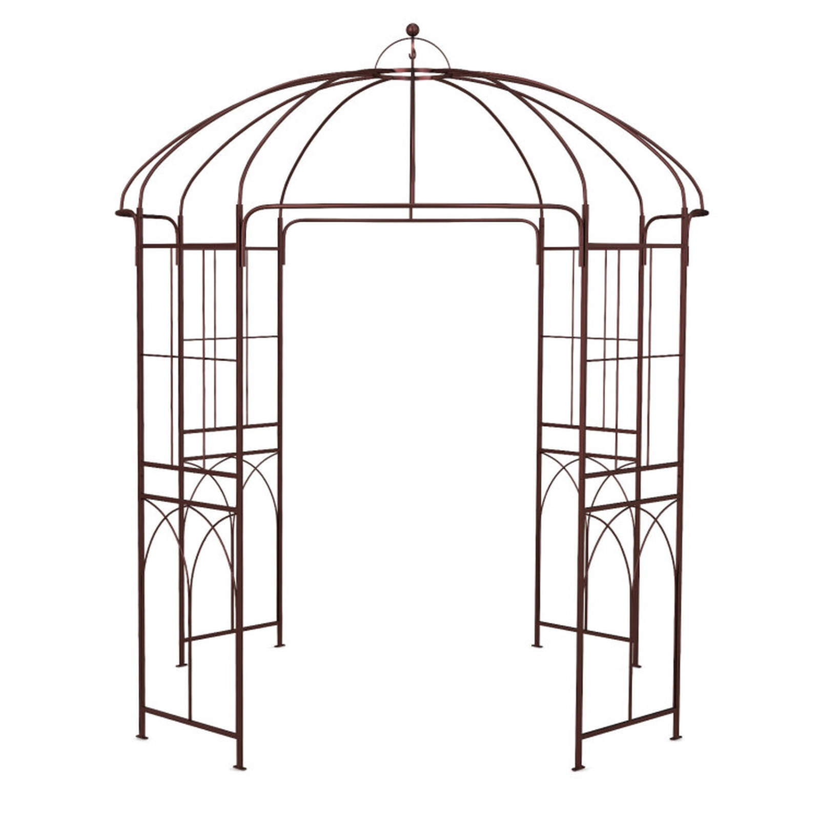 SUGIFT 8.4-ft Bronze Birdcage Shape Metal Garden Arbor with Anti-Rust Coating and 16 Ground Stakes