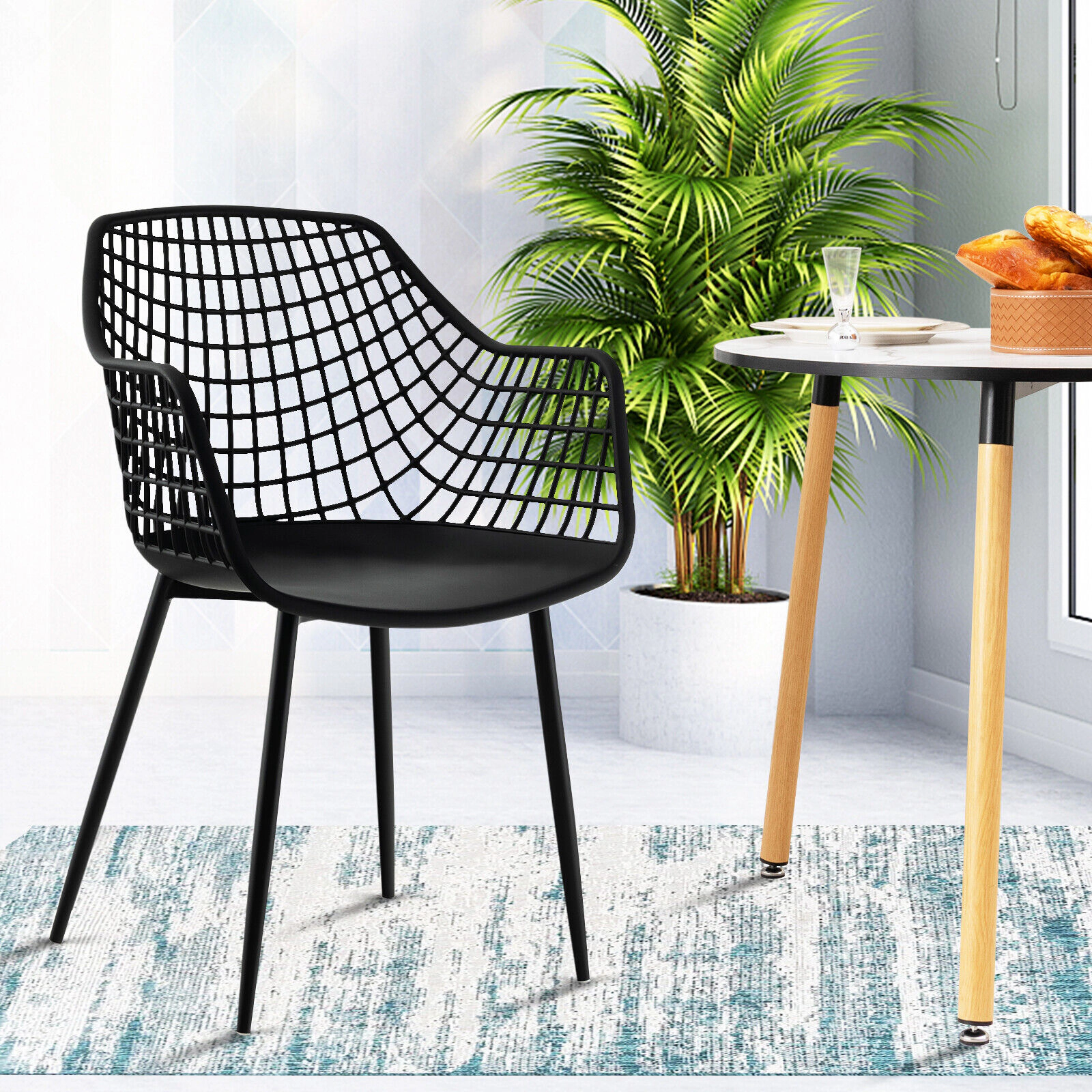 LJG Set of 4 Heavy Duty Modern Dining Chair with Airy Hollow Backrest