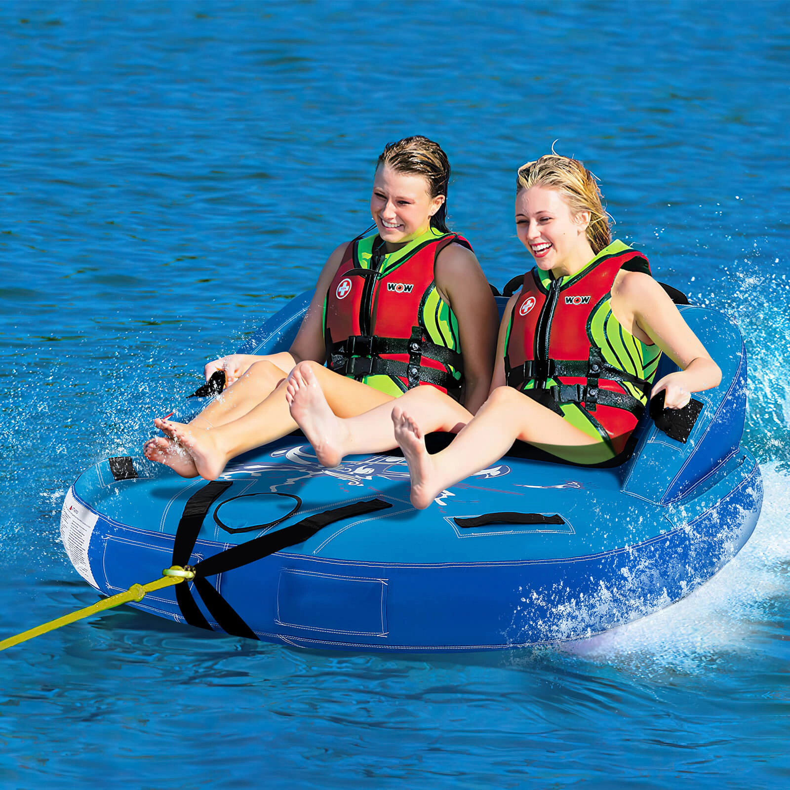 SUGIFT 64-in 340-lb Capacity 2 Person Inflatable Towable Tube with High Backrest EVA Pads and Dual Tow Points