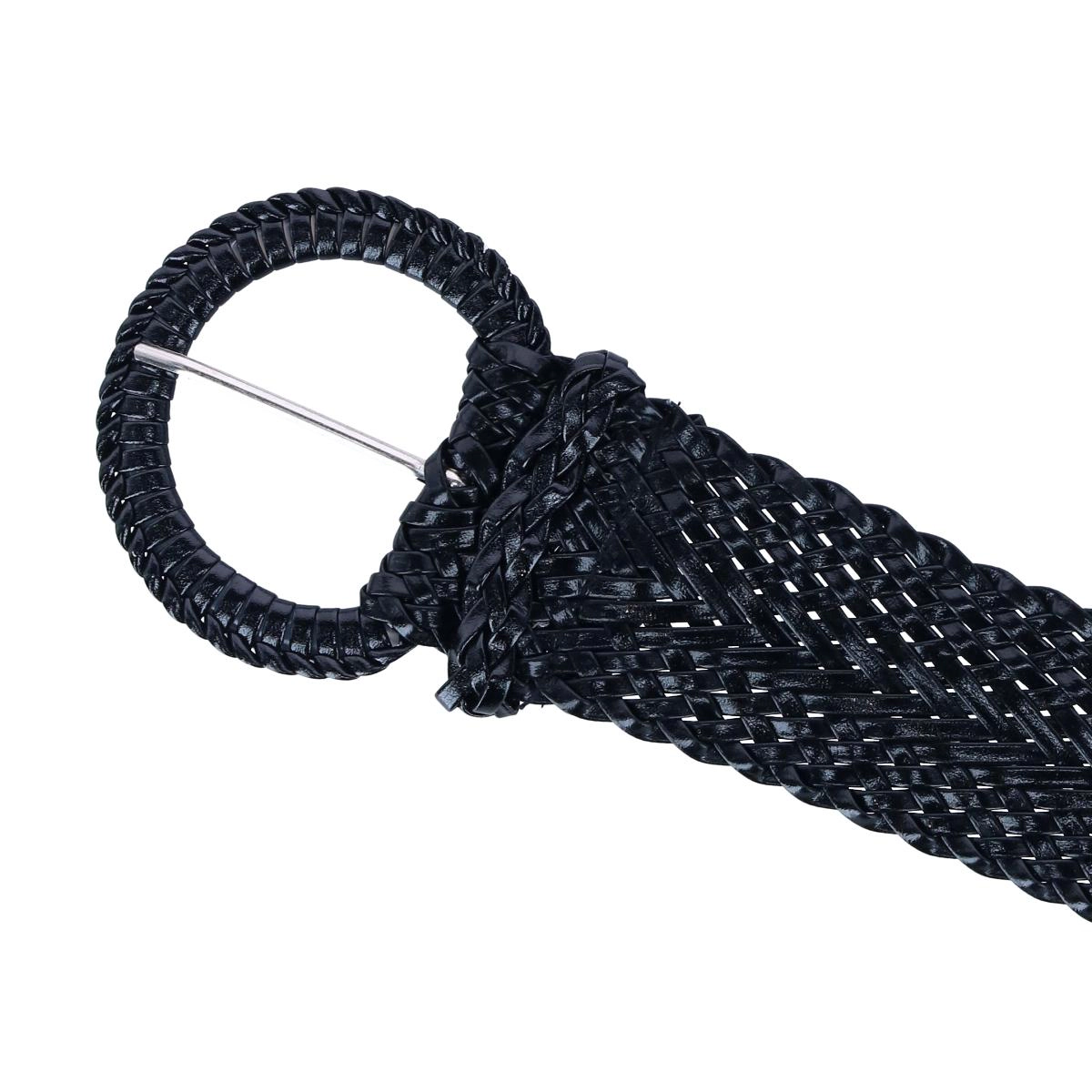 CTM Women's Braided Wide Belt with Matching Buckle Adjustable Woven