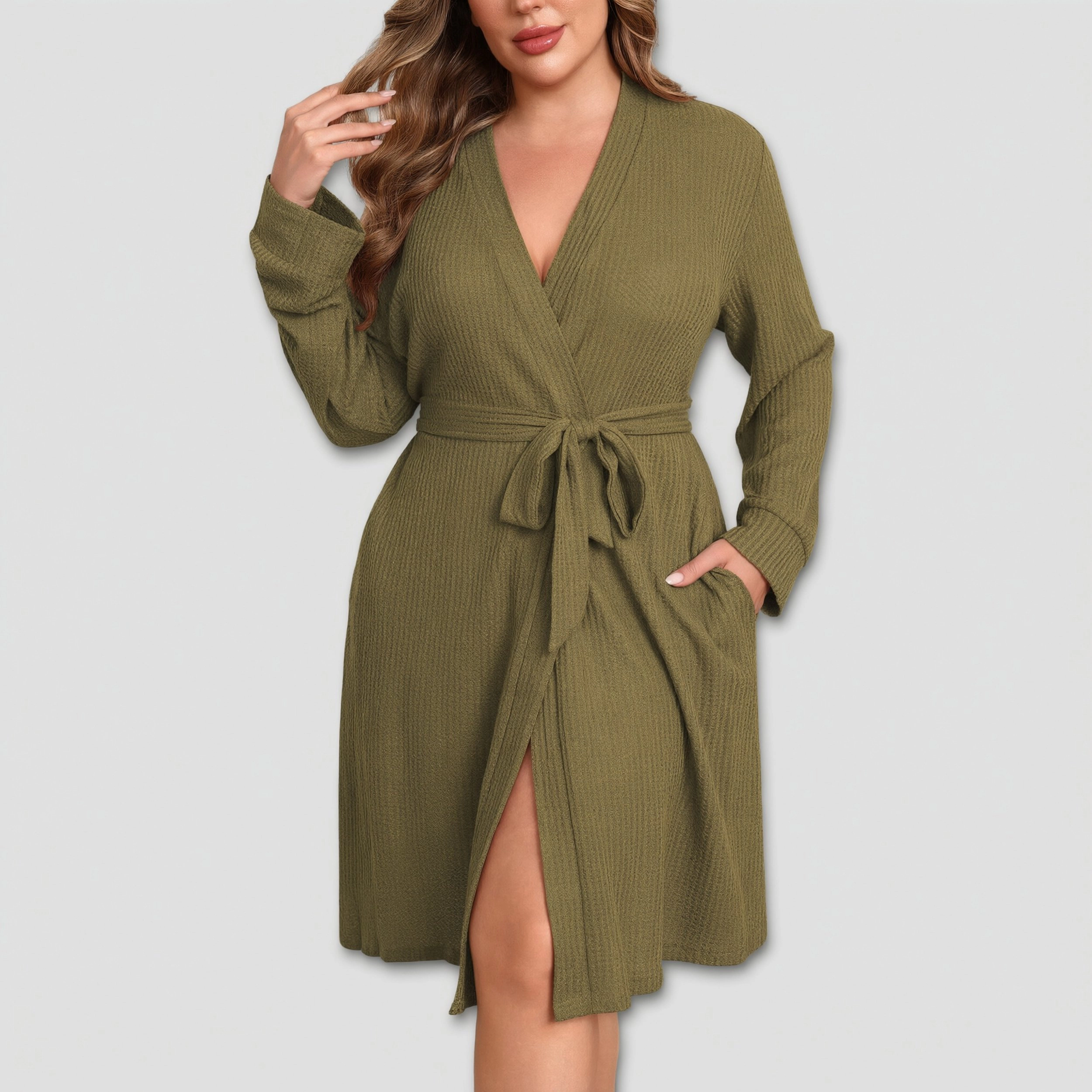 Ekouaer Women Robe Waffle Knit Bathrobe Short Lightweight Kimono Robes with Pockets Maternity