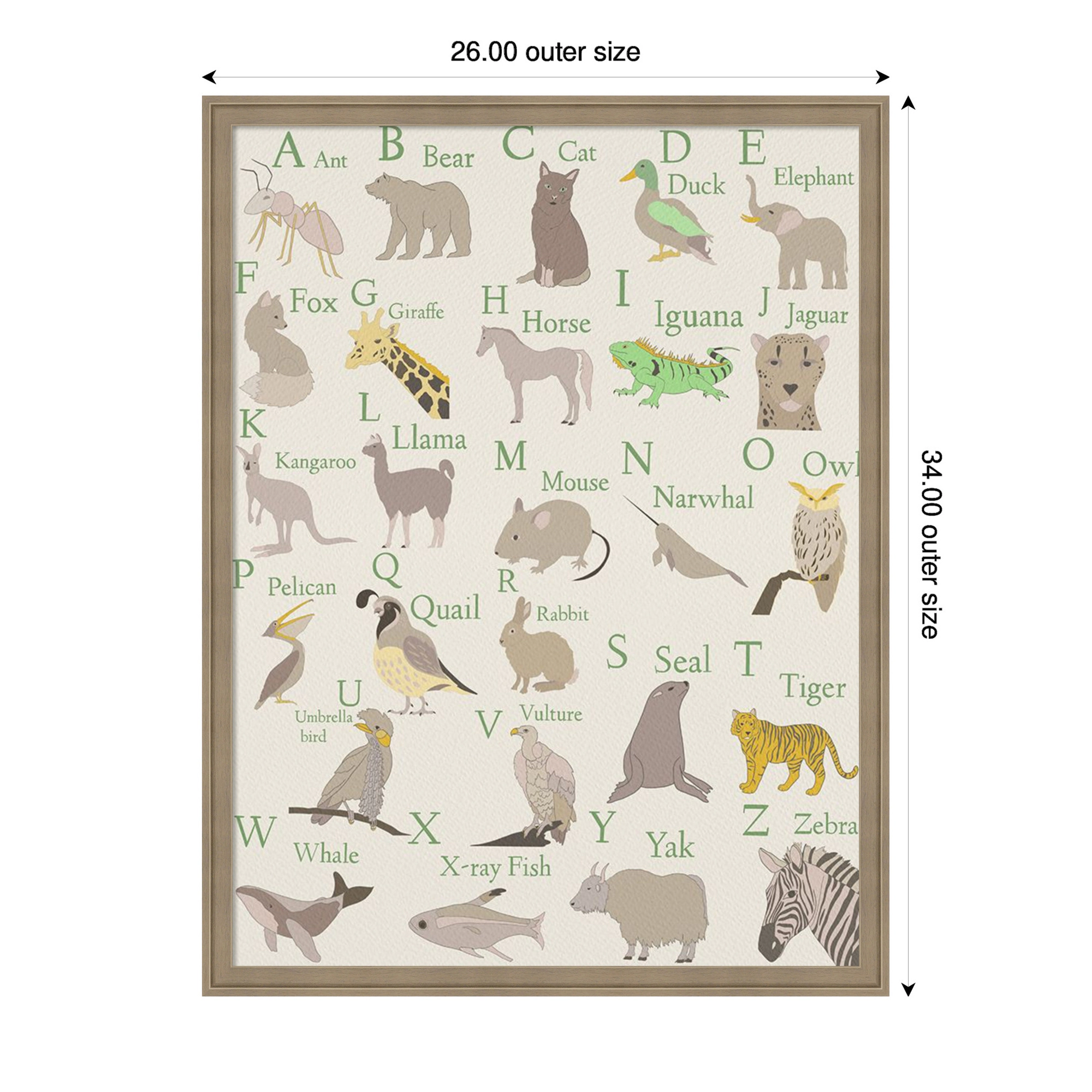 Amanti Art Framed Fabric Pinboard Animal Alphabet Printed Bulletin Board