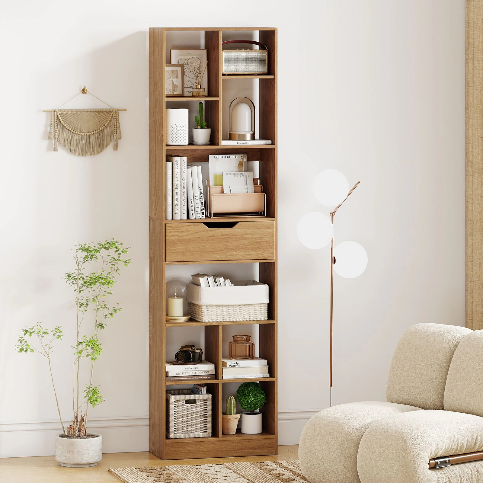 SlickBlue 71 Inch Freestanding Bookshelf with Storage Cabinet Drawer