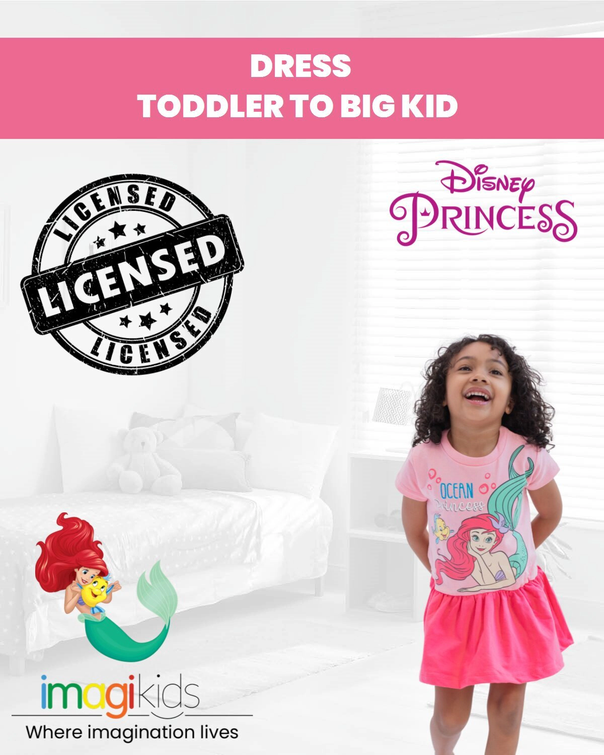 Disney Princess Girls' Glitter Short Sleeve Dress