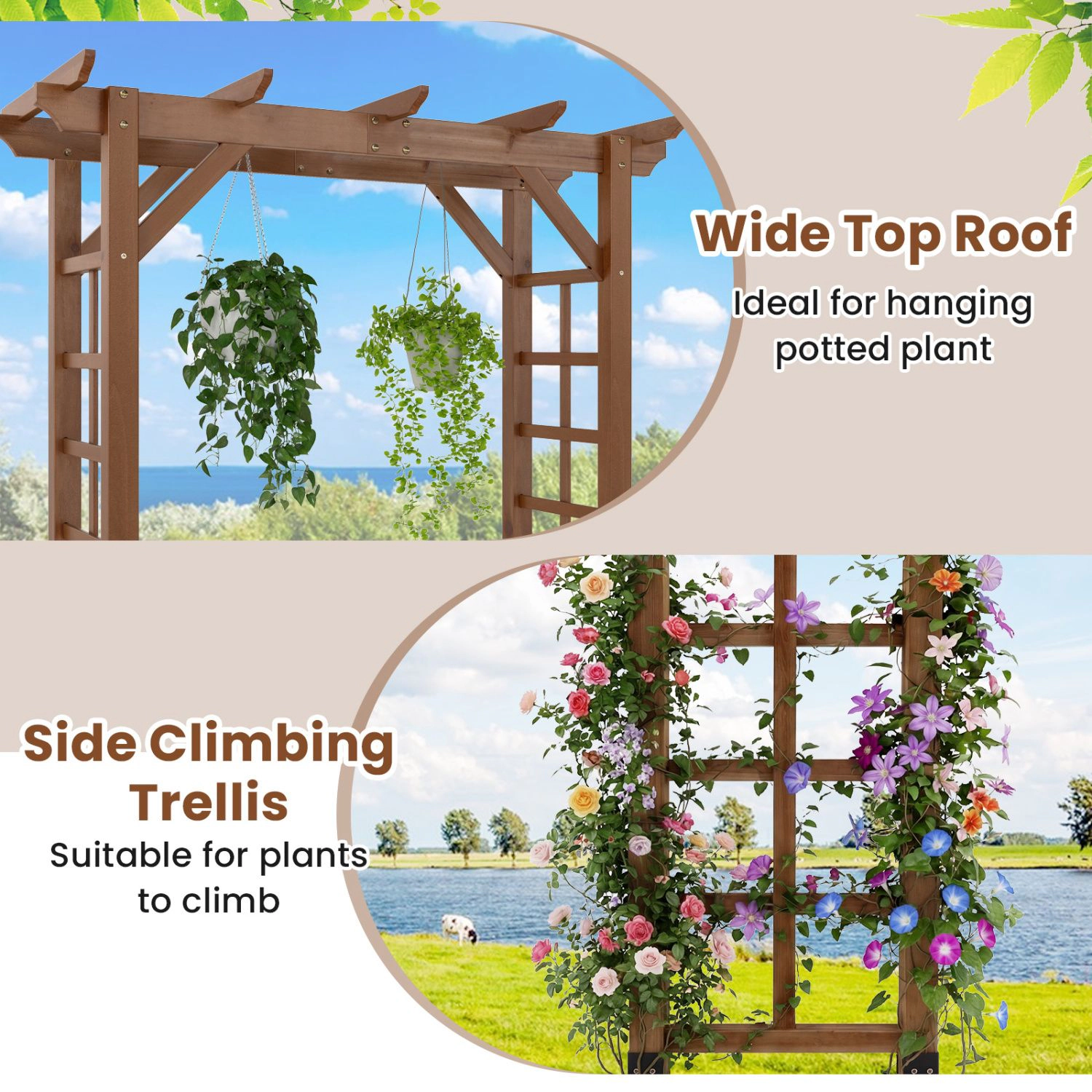 Slickblue 7FT Wooden Garden Arch Arbor with Trellis Design