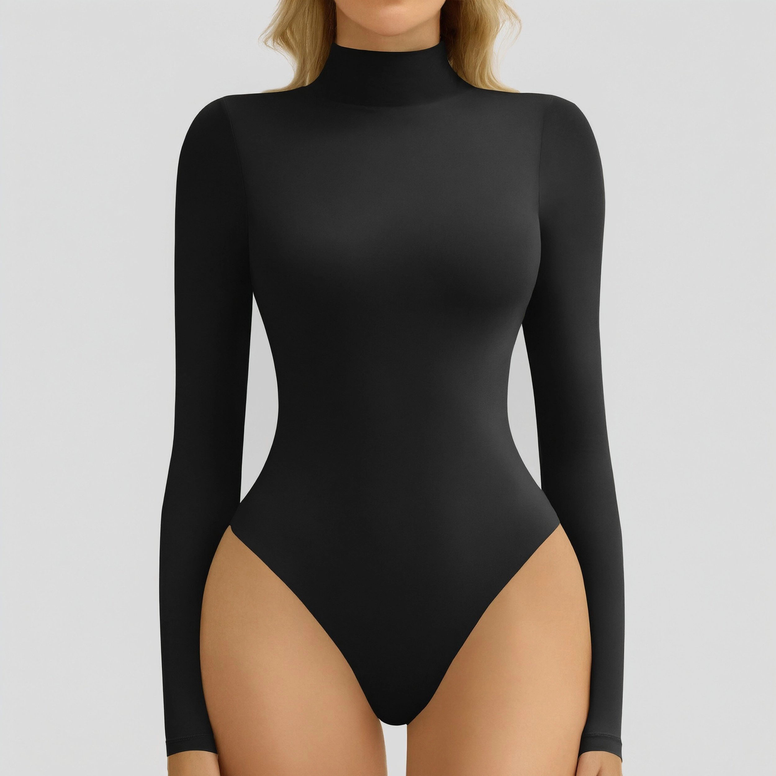Avidlove Women's Mock Neck Long Sleeve Double Lined Bodysuit with Snap Bottom Closure