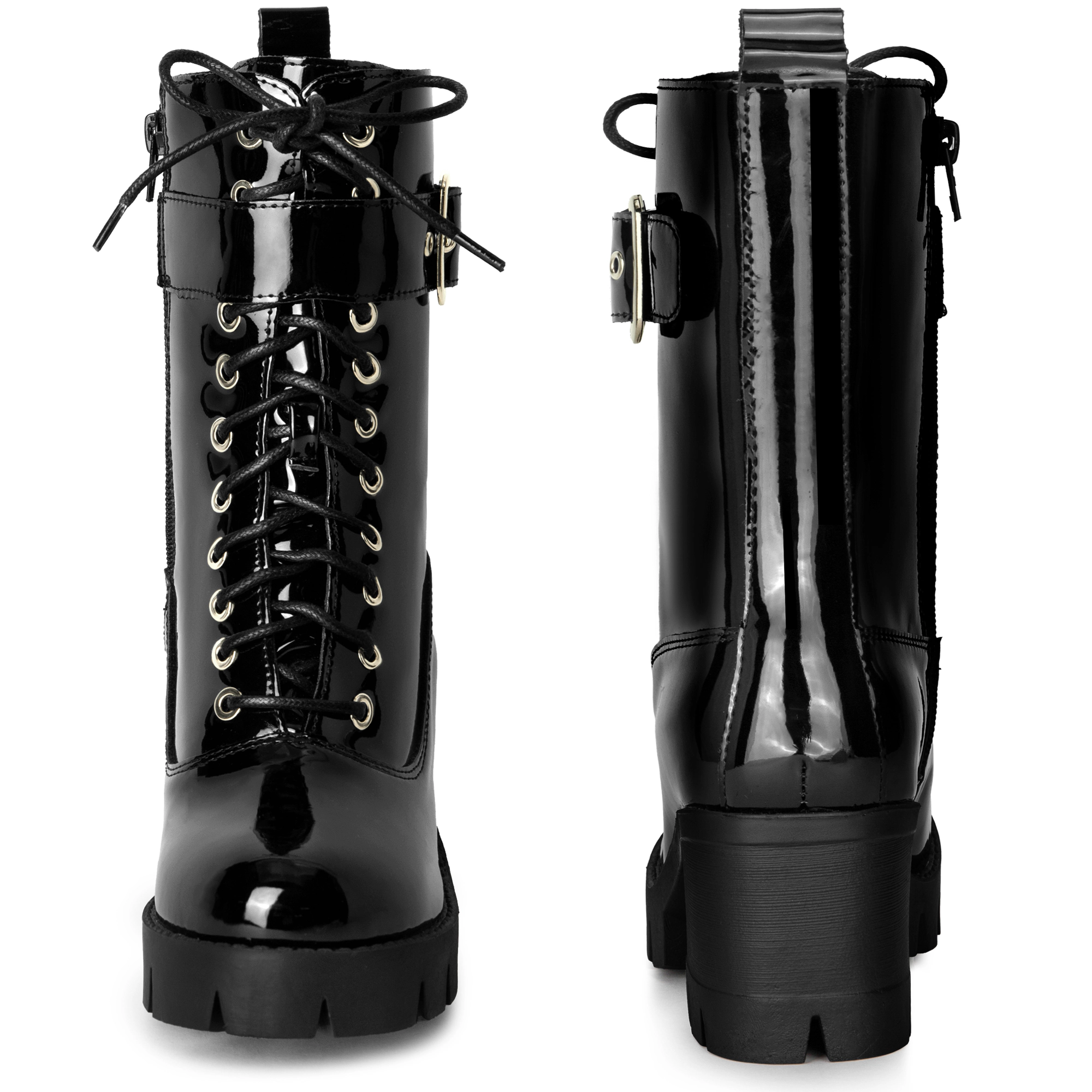 BLISSFUL STEP Women's Platform Lace Up Round Toe Chunky Heel Combat Boots