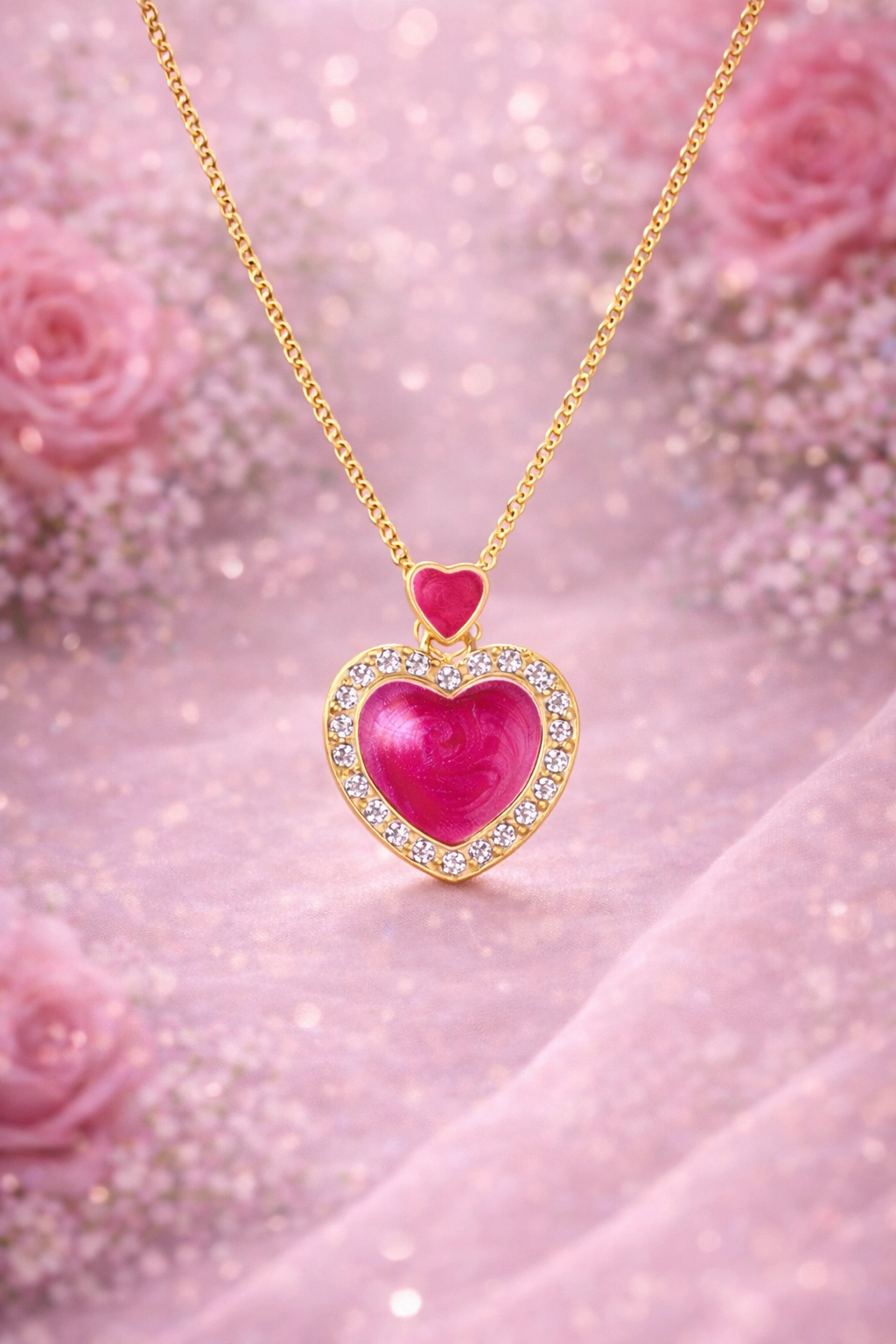 CHANTEUR Girls 18K Gold-Plated Heart Pendant Necklace - Adjustable 15" + 4" Extender