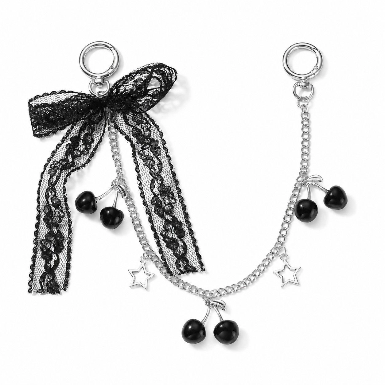 Alilang Women's Lace Bow Cherry Bag Chain Charm with Heart Accents and Double Ring Clasps, Red