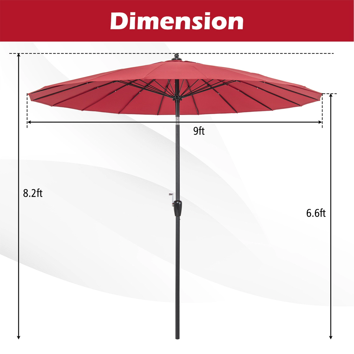 SUGIFT Wine 18 Fiberglass Ribs and Crank Lift 9 FT Round Patio Market Umbrella