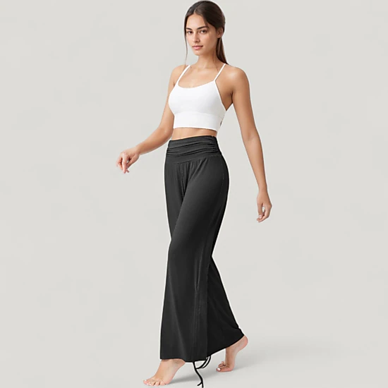 Anna-Kaci Women's Wide-Leg Lounge Pants with Foldover Waistband and Adjustable Drawstring Hem