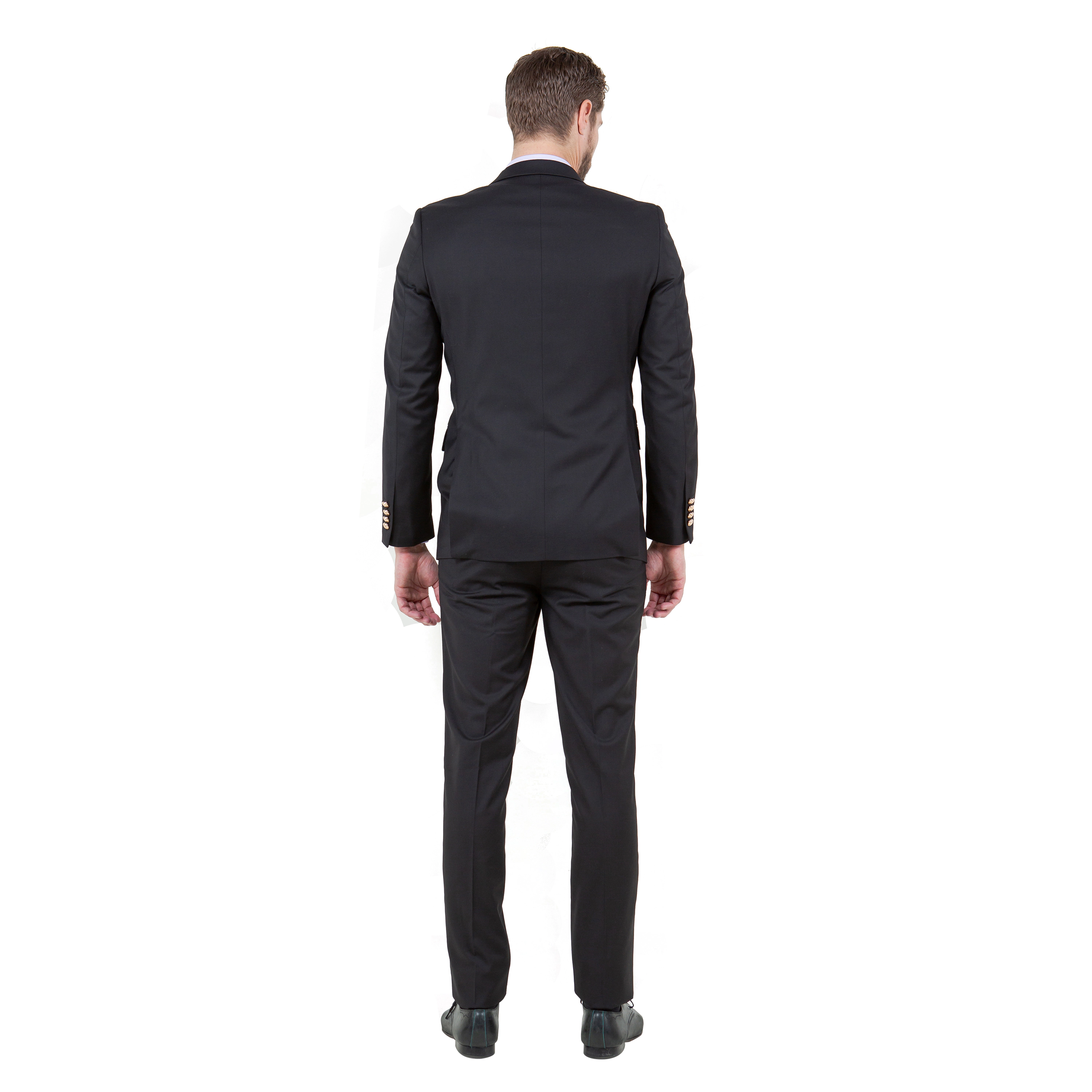Tazzio Men's Skinny Fit 3-Piece Suit Set, Gold Button Details