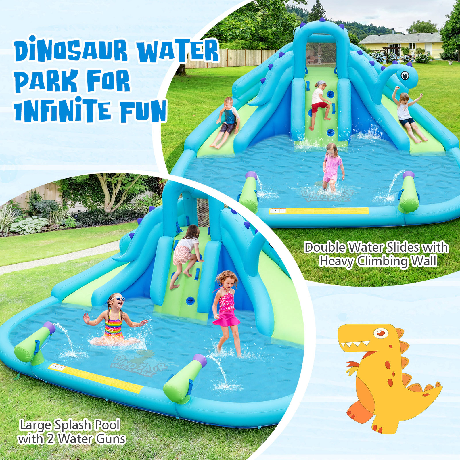SUGIFT Dual Slides Splash Pool Carry Bag and 584W Blower Kids Inflatable Water Slide