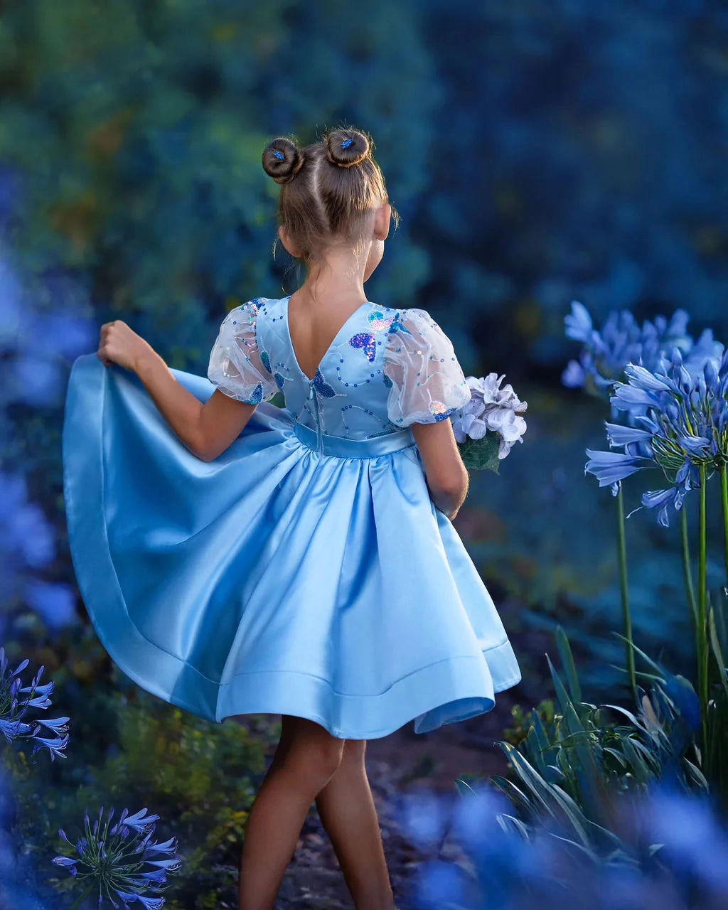 Faeella Girls Celestial Butterfly Blue Sequin Tulle Birthday Dress