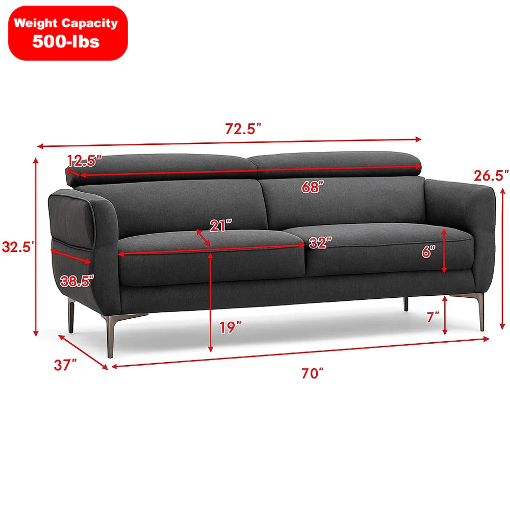 Hivvago 72.5-Inch Contemporary Fabric Loveseat Sofa with Adjustable Headrests