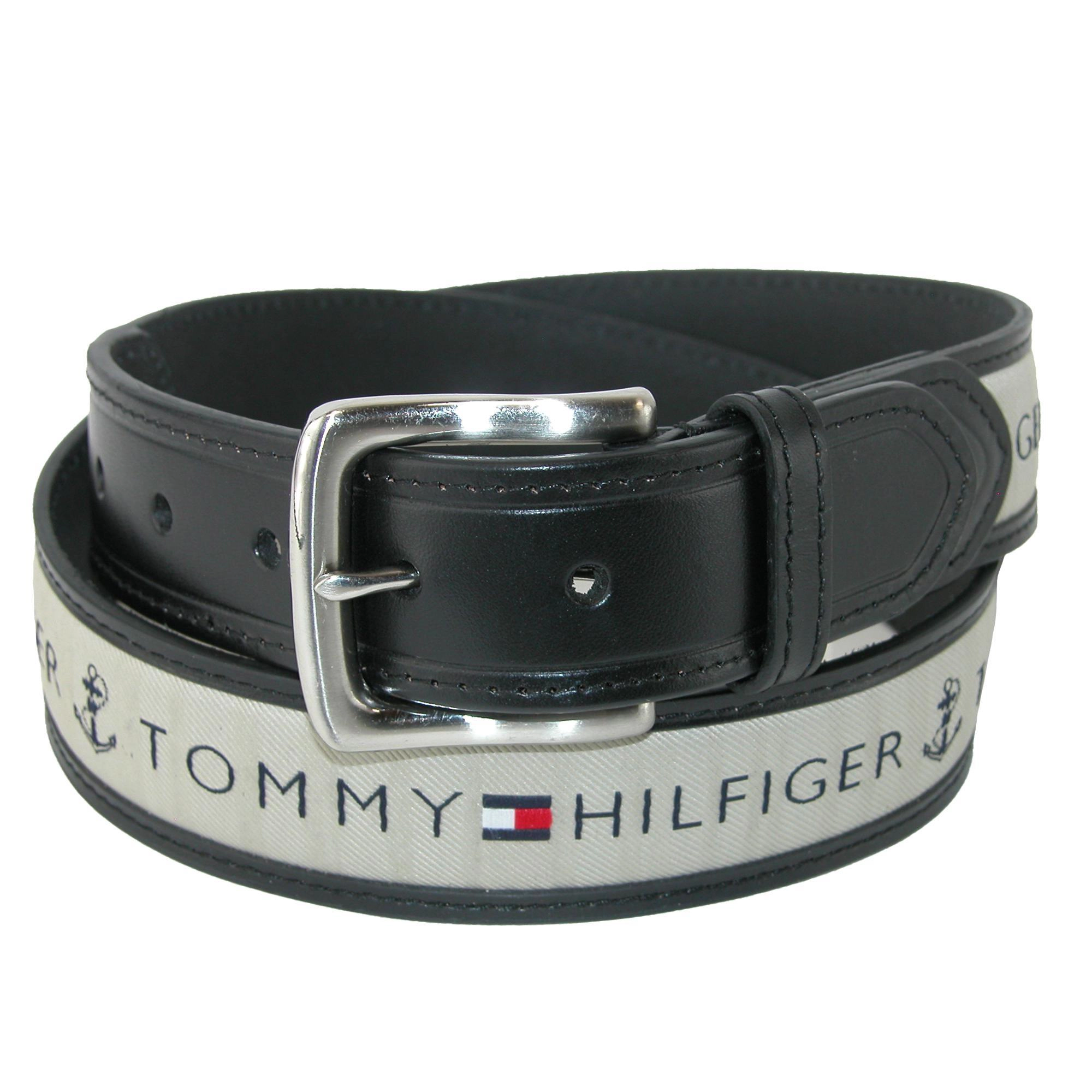 Tommy Hilfiger Men's Leather Casual Belt with Fabric Inlay