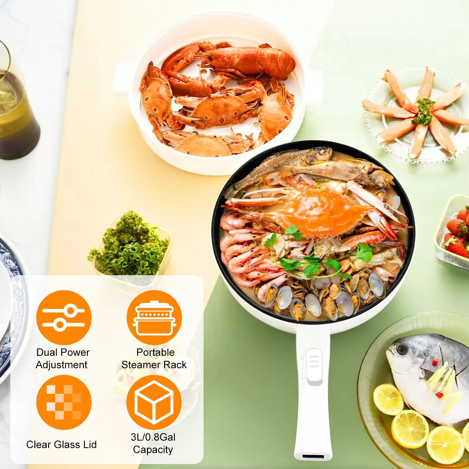 GBruno 2-in-1 Electric Hot Pot With Steamer