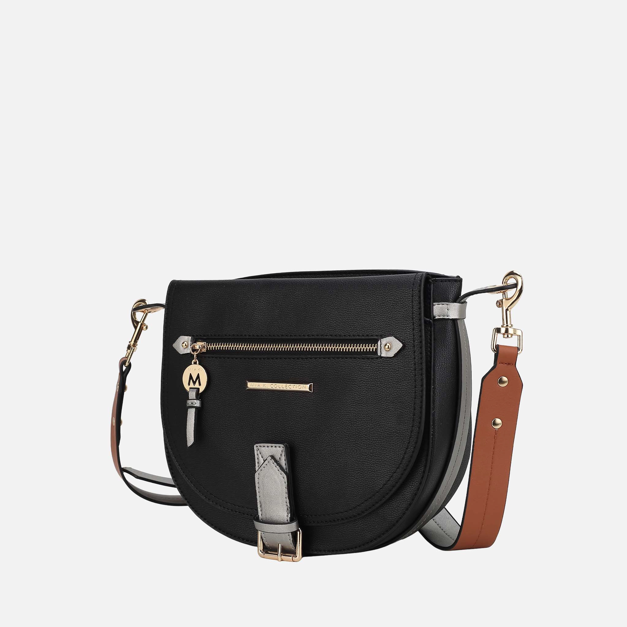Mia K Collection Drew Shoulder Bag - Pebbled Vegan Leather Color Block, Gold-Tone Hardware