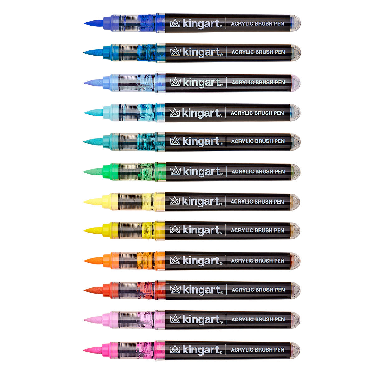 KINGART PRO Acrylic Brush Pens - 12 Tropical Colors with Clear Blender
