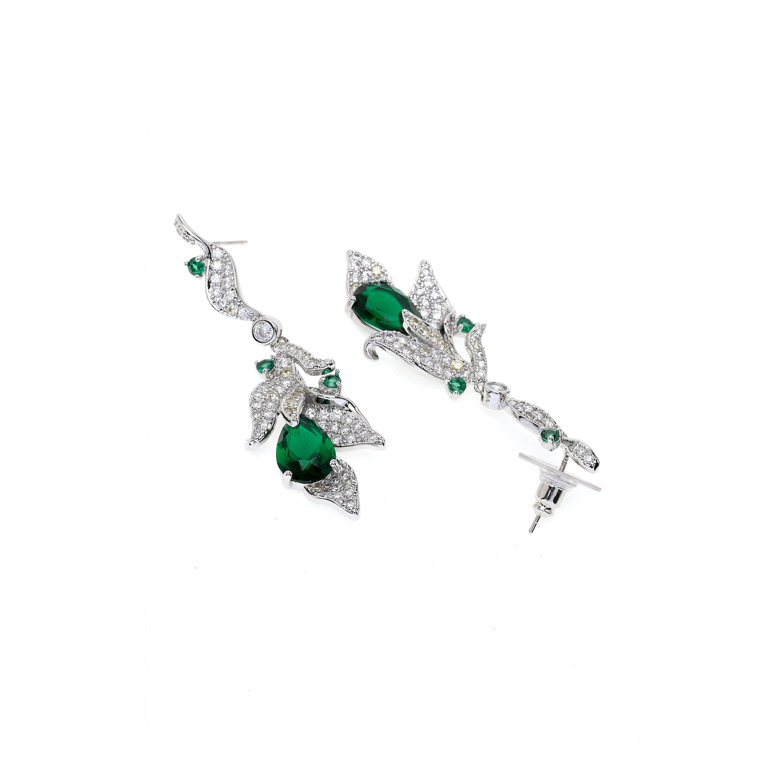 AGP PARIS Womens Green Leaf Motif Drop Earrings