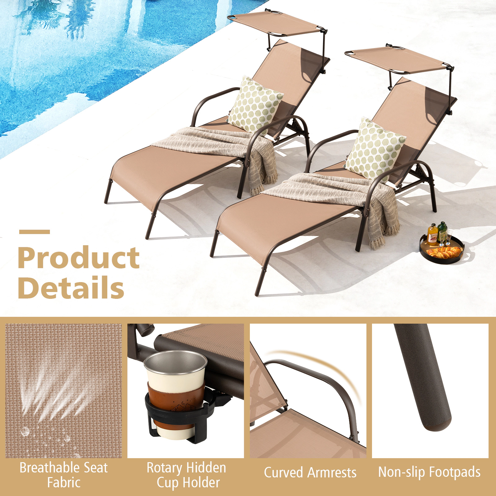 LJG Patio Heavy-Duty 5-Level Adjustable Chaise Lounge Chair