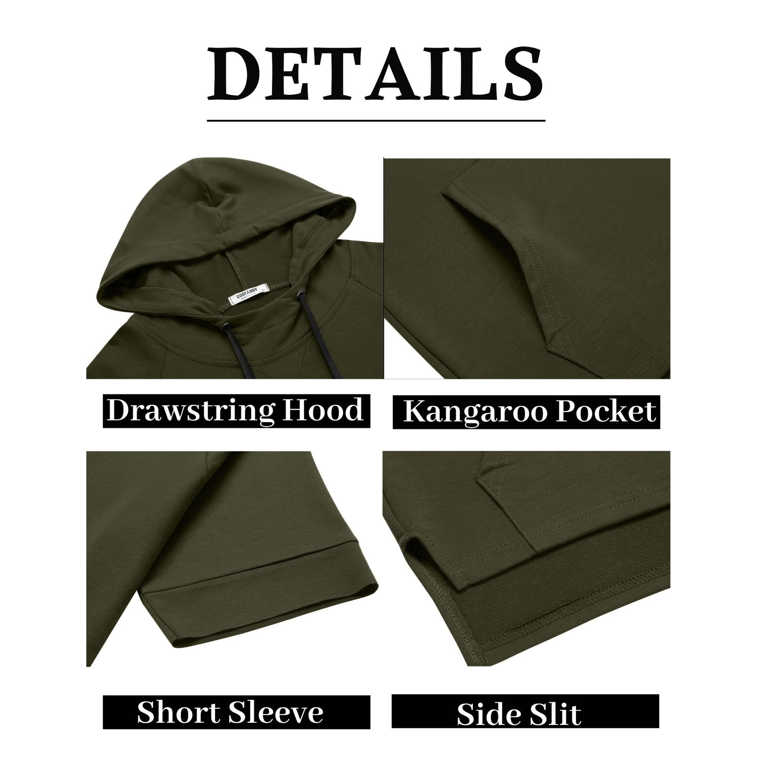 COOFANDY Men's Slim Fit Short Sleeve Hooded Pullover Hoodie