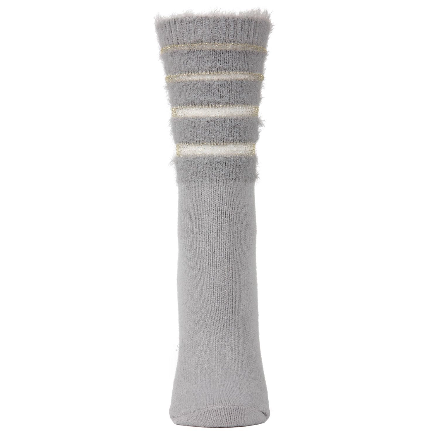 MeMoi Women's Luxe Shimmer Sheer Stripe Plush Fuzzy Crew Socks