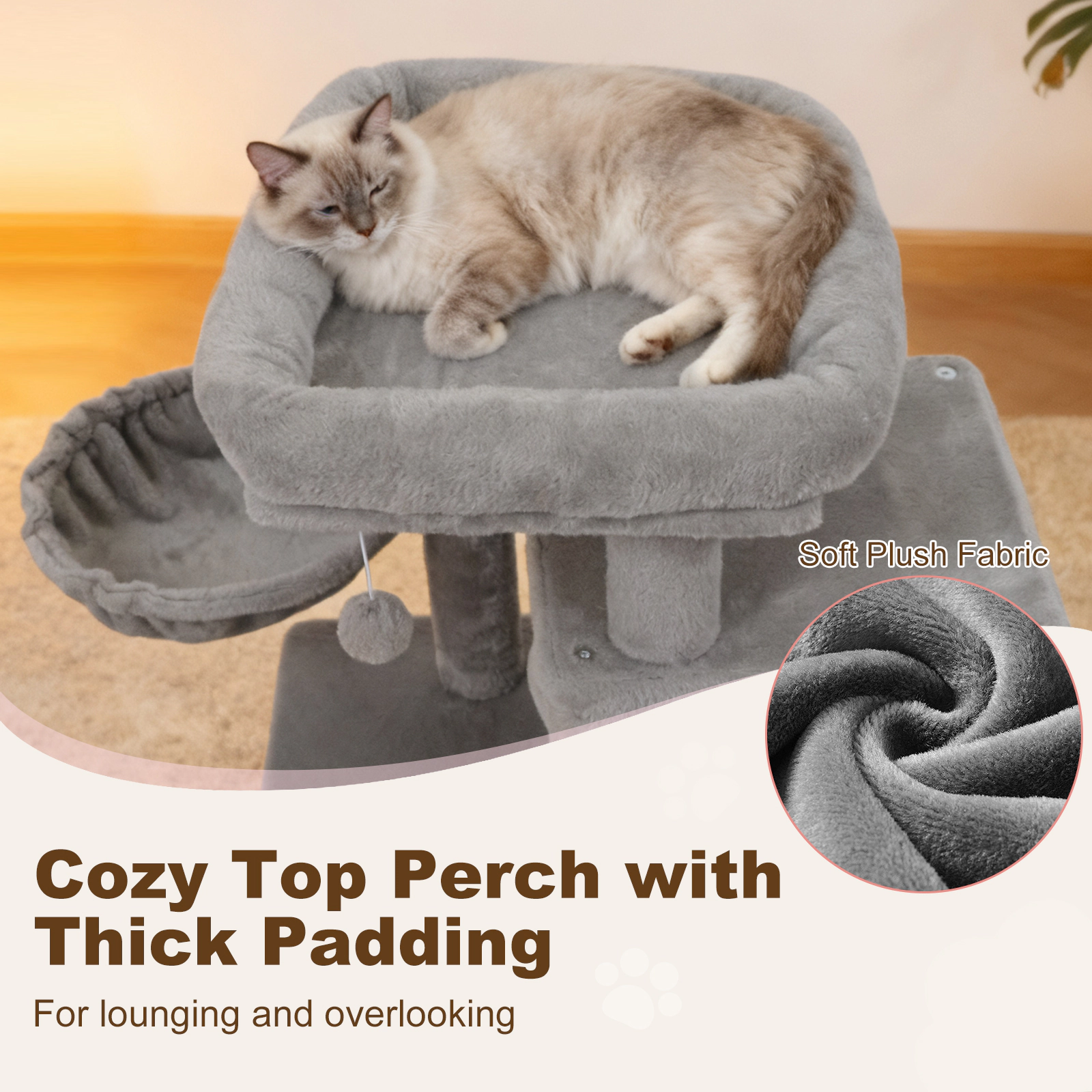 SUGIFT 33.5-in Tall 2-Tier Cat Tree Condo Tower Padded Top Perch 22-lb Capacity Each Layer 18-lb Net Weight Light Gray