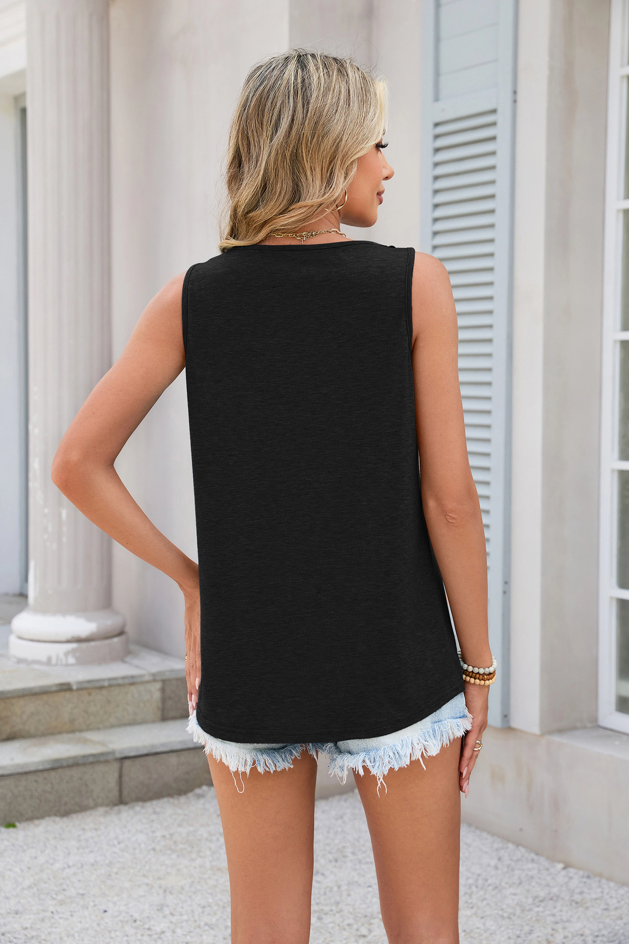 Enchanted Funland Womens Crochet Lace V‑Notch Sleeveless Loose Casual Tank Tops