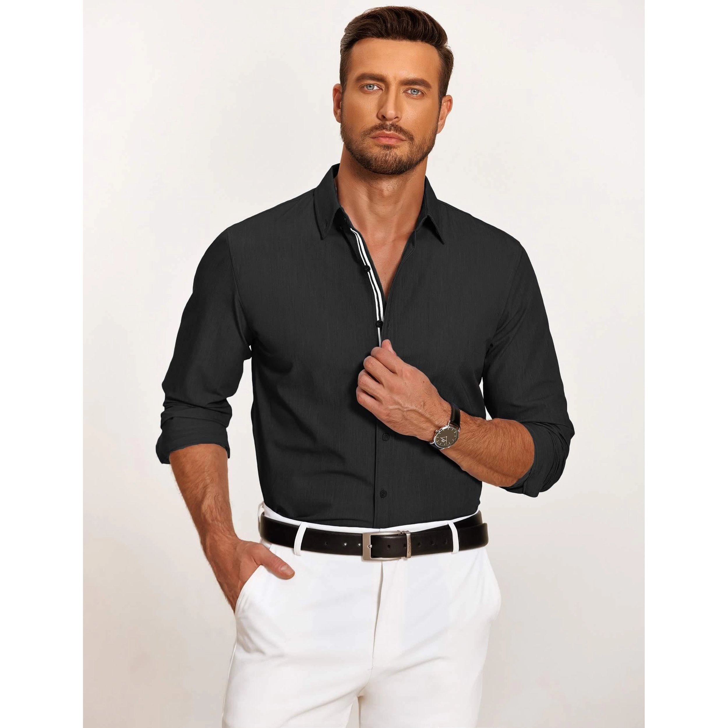 COOFANDY Men's Slim Fit Long Sleeve Button Front Shirt