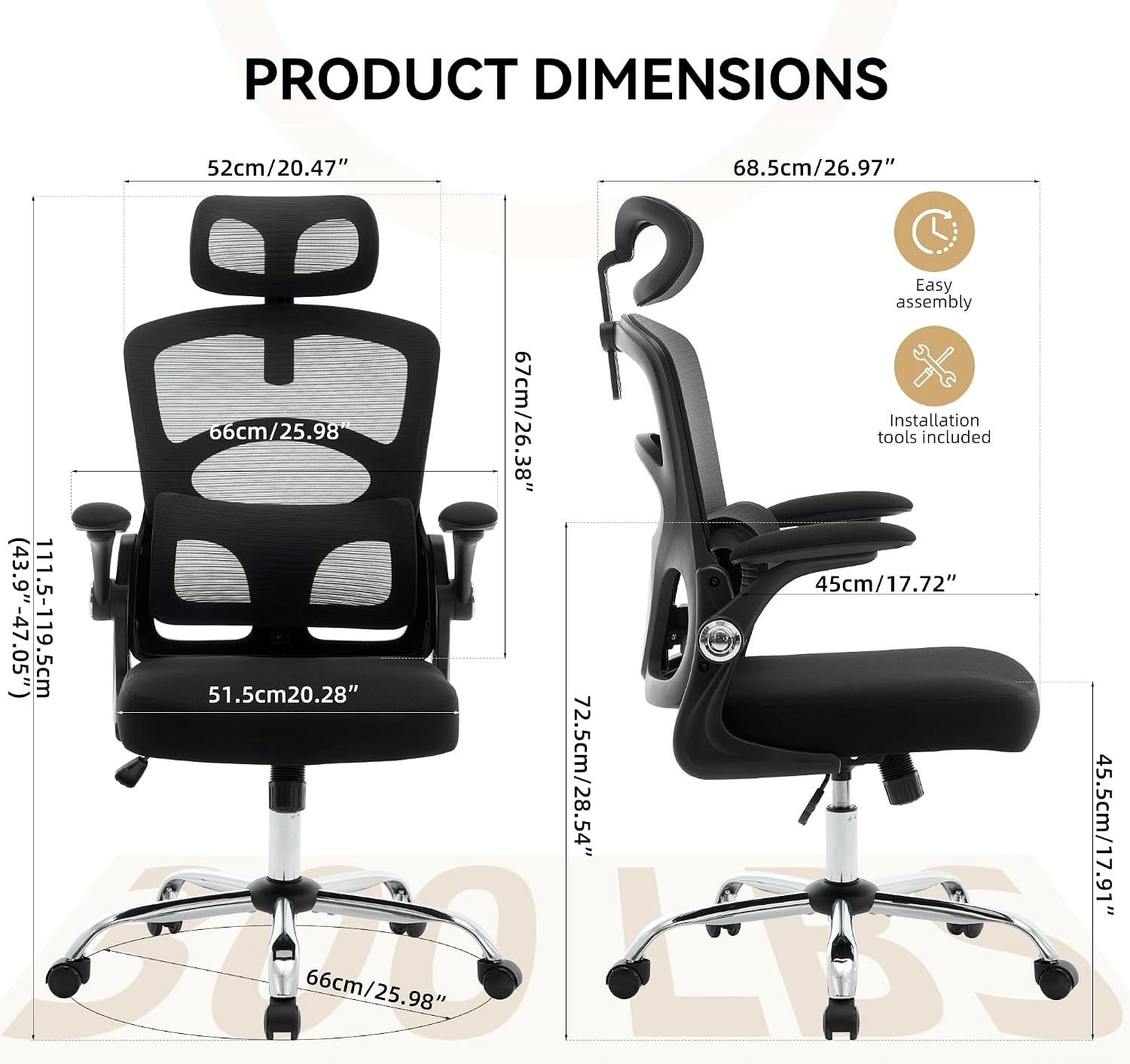 Ergonomic Mesh Office Chair, Adjustable Headrest, Comfortable Desk Chair, with 4-Level Lumbar Support