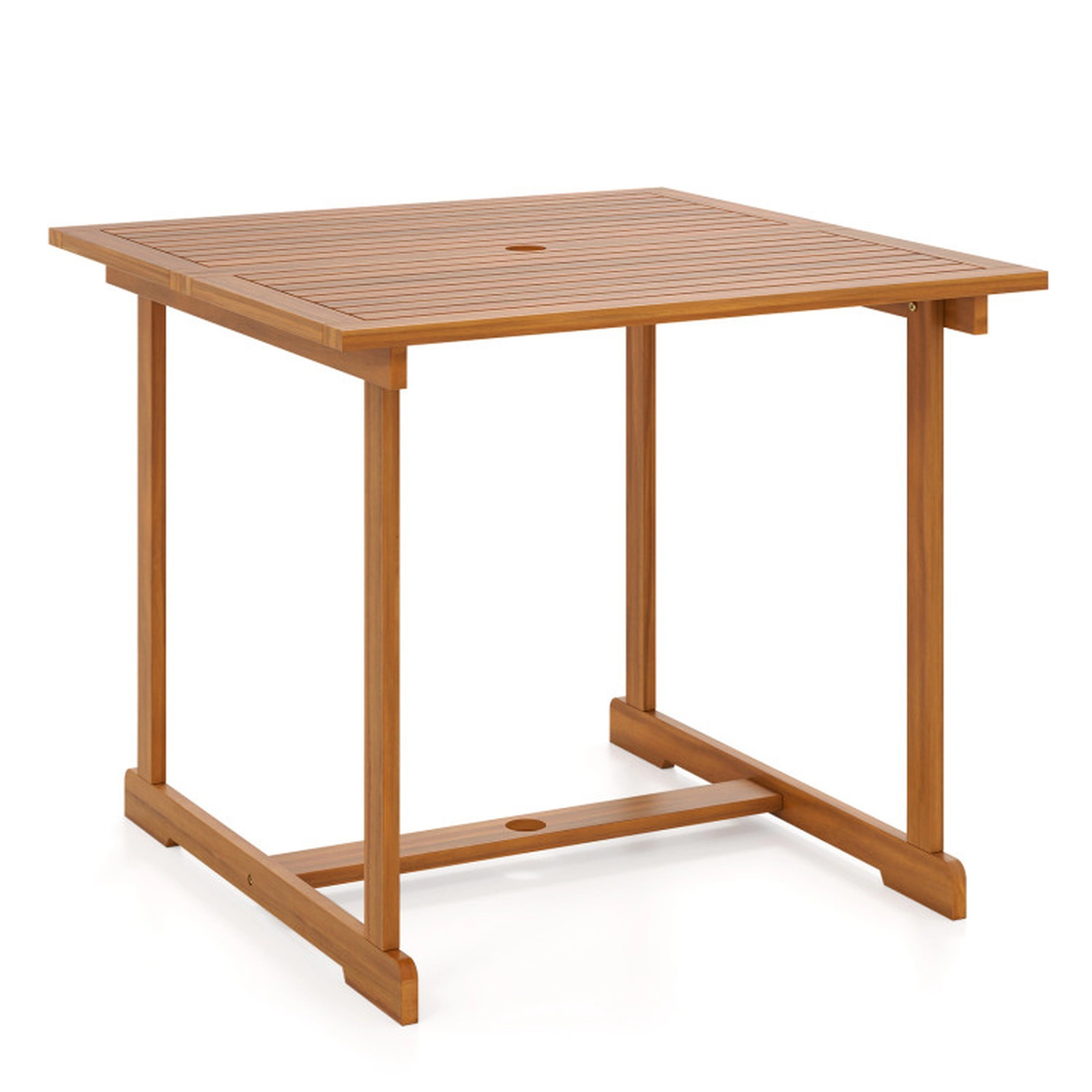 SUGIFT 35.5-in Square Acacia Wood Outdoor Dining Table for 4 with Umbrella Hole