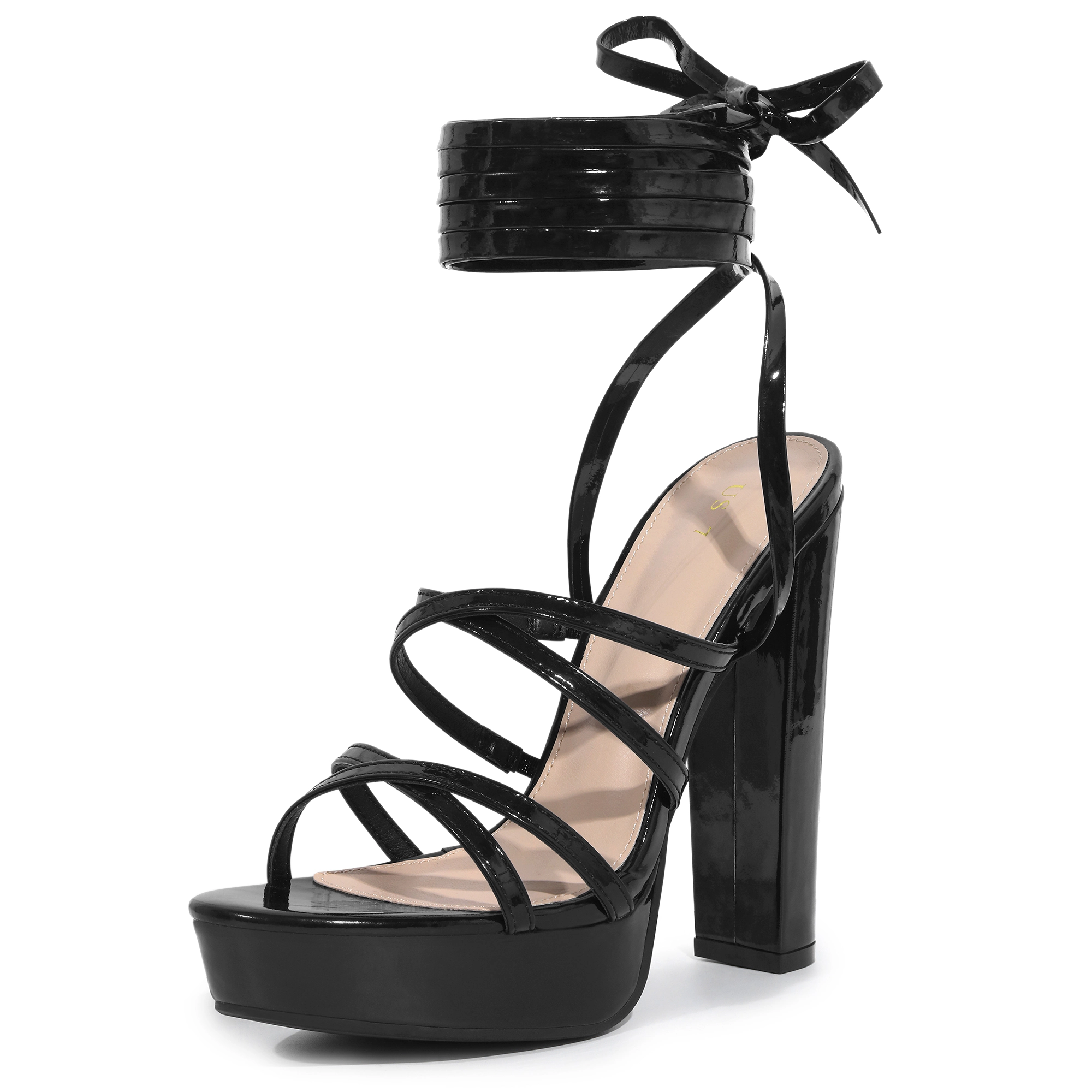 BLISSFUL STEP Women's Chunky Platform Strappy Lace Up Block Heel Sandals